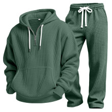 (Army Green,S)Athleisure einfarbiges Hoodie Hosen Set mit Waffelstoff für junge Herren