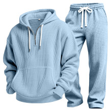 (Sky Blue,4XL)Athleisure einfarbiges Hoodie Hosen Set mit Waffelstoff für Herren Junge