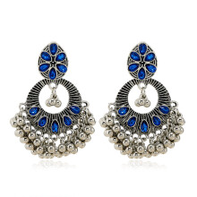 (Blue) Artistic Ethnic Jewelry With Alloy Flower Motif And Sparkling Women For Stones