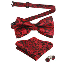 Alizeal Men's Paisley Bow Tie, Hanky and Cufflinks Set