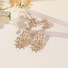 (Gold) Floral Alloy Fashion Earrings With Rhinestones For Evening Wear Bridal Dinner