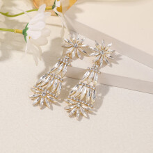 (White) Floral Alloy Fashion Earrings With Rhinestones For Evening Wear Bridal Dinner