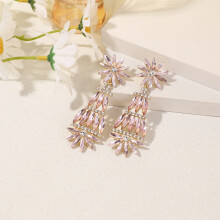 (Pink) Floral Alloy Fashion Earrings With Rhinestones For Evening Wear Bridal Dinner