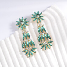 (Green) Floral Alloy Fashion Earrings With Rhinestones For Evening Wear Bridal Dinner
