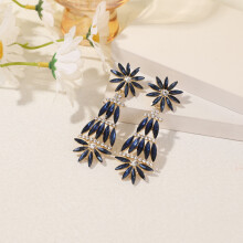 (Blue) Floral Alloy Fashion Earrings With Rhinestones For Evening Wear Bridal Dinner