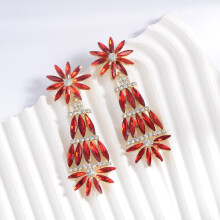 (Red) Floral Alloy Fashion Earrings With Rhinestones For Evening Wear Bridal Dinner