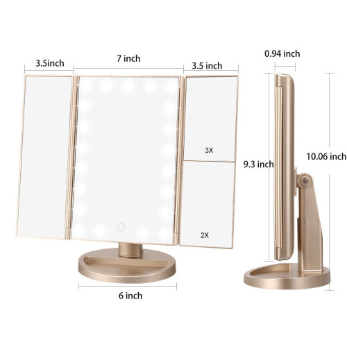 deweisn Lighted Vanity Makeup Mirror with 3X/2X/1X Magnification, 21 LED Lights and Touch Screen Dimmable Mirror 1