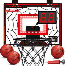 Basketball Hoop Indoor, Mini Basketball Hoop for Boys and Adults with Cool LED Lights Boys Gifts Basketballs Toys Gifts Room Accessories for Teen Boy