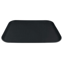 Grunwerg PN-1216 Plastic Rubberized Anti-skid, Non-slip Food Tray, Retangular, 16 x 12/40 x 30cm, Black, 16x12/40x30cm, Pack of 1