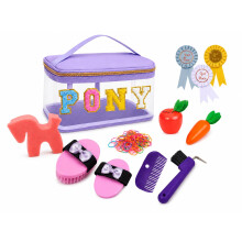 Hobby Horse Accessories for Kids - 11-Piece Grooming Kit with Bag, Brush, Hoof Pick & Ribbons - Gift for Girls, Stick Horse & Pretend Play