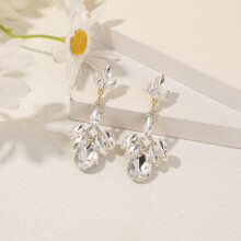(White) Earrings With Tassel Zircon Stones For Women Vintage Accessory Style Summer
