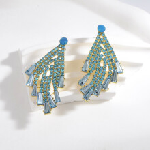 (Blue) Earrings Fashion Statement Drop Dangle Rhinestone For Women Wear Accessory Party