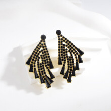 (Black) Earrings Fashion Statement Drop Dangle Rhinestone For Women Wear Accessory Party