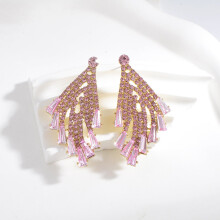 (Purple) Earrings Fashion Statement Drop Dangle Rhinestone For Women Wear Accessory Party
