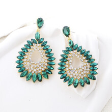 (Green) Earrings Modern Drop With Sparkling Rhinestones For Elegant Evening Women Wear