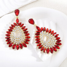 (Red) Earrings Modern Drop With Sparkling Rhinestones For Elegant Evening Women Wear
