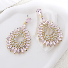 (Pink) Earrings Modern Drop With Sparkling Rhinestones For Elegant Evening Women Wear