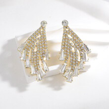 (White) Earrings Fashion Statement Drop Dangle Rhinestone For Women Wear Accessory Party