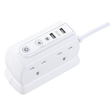 Masterplug SRGDU41PW2-MP Heavy Duty Four Socket Surge Protected Extension Lead with 2 USB Ports, 2 Metre, White