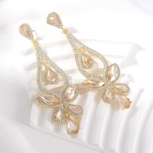 (Gold) Drop Water Bold Earrings For Women With Butterfly Motif Cubic Sparkling Zirconia