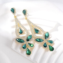 (Green) Drop Water Bold Earrings For Women With Butterfly Motif Cubic Sparkling Zirconia