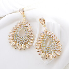(Gold) Earrings Modern Drop With Sparkling Rhinestones For Elegant Evening Women Wear