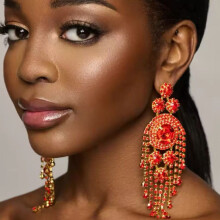 (Red) Flower Water Dangle Earrings For Women Trendy Party Accessory Jewelry Use Gift