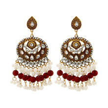 (Red) Vintage Alloy Ethnic Earrings With Circular Elements Accessories Summer Women
