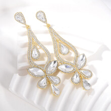 (White) Drop Water Bold Earrings For Women With Butterfly Motif Cubic Sparkling Zirconia