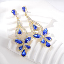 (Blue) Drop Water Bold Earrings For Women With Butterfly Motif Cubic Sparkling Zirconia