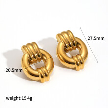 (Gold) Stainless Steel Round Hoop Earrings For Women With Trendy Geometric Elements