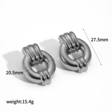 (Silver) Stainless Steel Round Hoop Earrings For Women With Trendy Geometric Elements