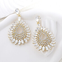 (White) Earrings Modern Drop With Sparkling Rhinestones For Elegant Evening Women Wear