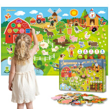 Felt Story Board for Toddlers, Farm Animals Busy Board, Montessori Preschool Learning Toy, Interactive Wall Activity Board, 43 Pcs Felt Set