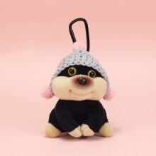 (Gray Hat) Fur Small Short Plush Dog Keychain With Backpack Clothes Hat For Gift Girls