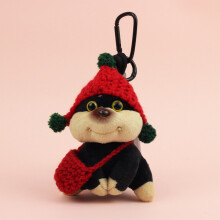 (Red Hat Backpack) Fur Small Short Plush Dog Keychain With Backpack Clothes Hat For Gift Girls