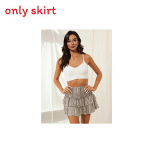 (Light Brown, S) Pleated Bohemianinspired Skirt With Flower Pattern And Ruffle For Youth And Wear Teen