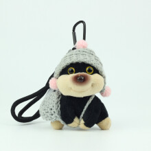 (Gray Hat Backpack) Fur Small Short Plush Dog Keychain With Backpack Clothes Hat For Gift Girls