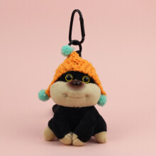 (Orange Hat) Fur Small Short Plush Dog Keychain With Backpack Clothes Hat For Gift Girls