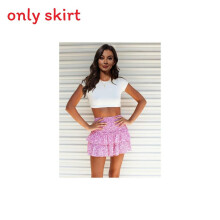 (Pink, S) Pleated Bohemianinspired Skirt With Flower Pattern And Ruffle For Youth And Wear Teen