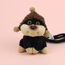 (Dark Brown Hat) Fur Small Short Plush Dog Keychain With Backpack Clothes Hat For Gift Girls