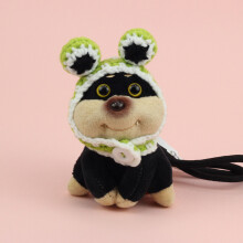 (Green Frog) Fur Small Short Plush Dog Keychain With Backpack Clothes Hat For Gift Girls