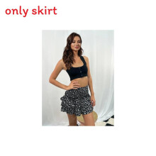 (Black, L) Pleated Bohemianinspired Skirt With Flower Pattern And Ruffle For Youth And Wear Teen