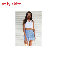 (Blue, XL) Pleated Bohemianinspired Skirt With Flower Pattern And Ruffle For Youth And Wear Teen
