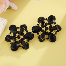 (Black) Bloom Chic Earrings Alloy Material Irregular Pattern Bridal Wear Formal Events
