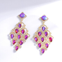 (Purple Red) Geometric Alloy Earrings With Zirconia For Elegant Evening Wear Accessories