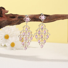 (Pink) Geometric Alloy Earrings With Zirconia For Elegant Evening Wear Accessories