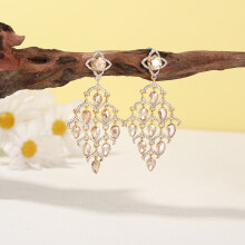 (Gold) Geometric Alloy Earrings With Zirconia For Elegant Evening Wear Accessories