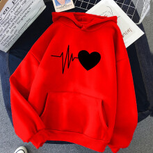 (Red, XXL) Hoodie With Feminine Graphic Design And Long Sleeves For Daily Spring Wear