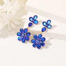 (Blue) Modern Crystal Water Peach Blossom Earrings Women Summer Party Wear Accessory